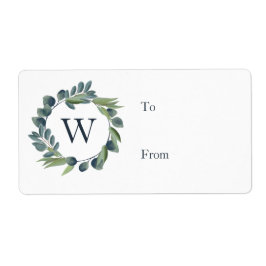 Etiqueta Elegante acuarela Foliage Wreath Monograma