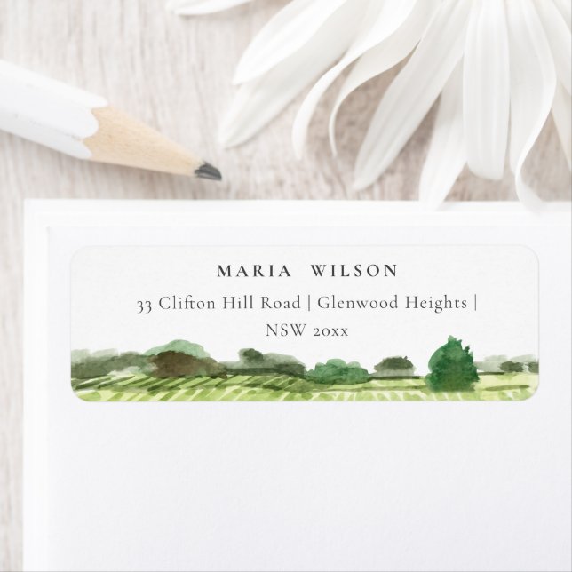 Etiqueta Elegante acuarela Green Winery Vineyard Dirección (In situ)