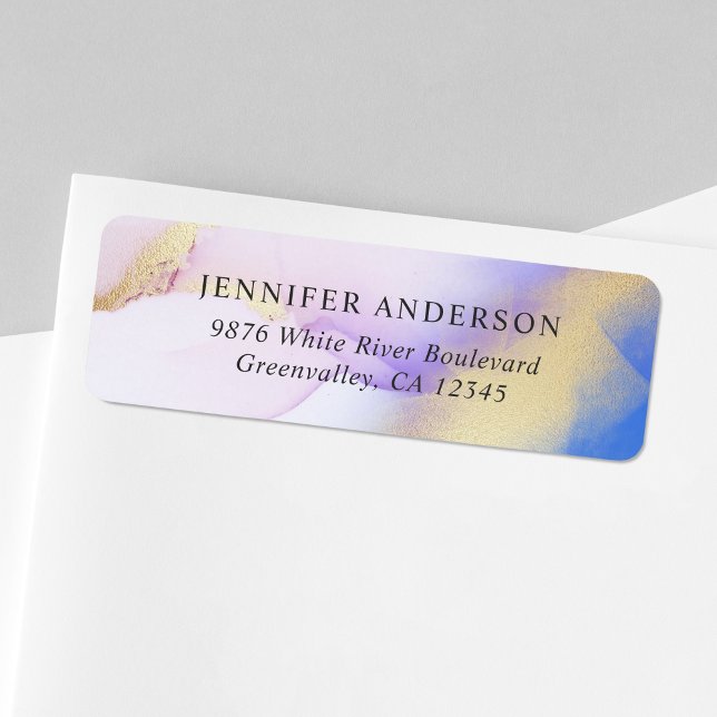 Etiqueta Elegante acuarela Lilac Gold Luxury Personalizado (Let your personality shine through with this trendy personalized return address label.)