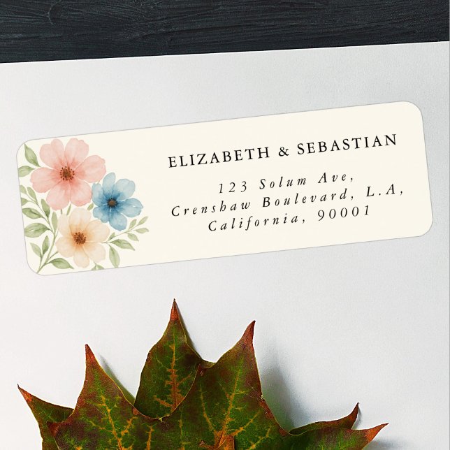 Etiqueta Elegante acuarela rústica azul beige y rosa floral (Subido por el creador)