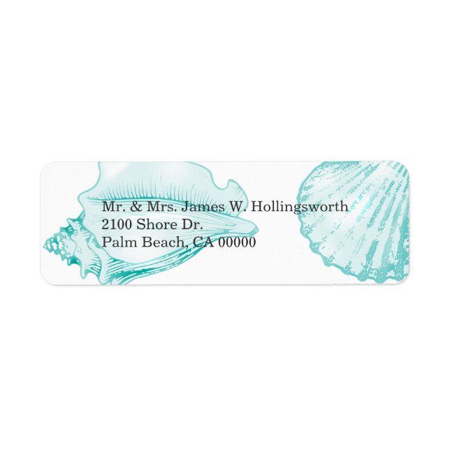Etiqueta Elegante Aqua Seashells (Frente)
