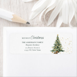 Etiqueta Elegante árbol de Navidad en acuarela 