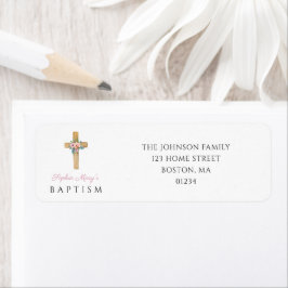 Etiqueta Elegante Bautismo Religioso Floral Moderno