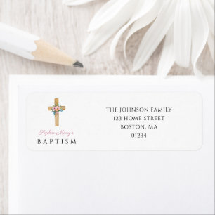 Etiqueta Elegante Bautismo Religioso Floral Moderno