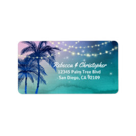 Etiqueta Elegante Beach Wedding Watercolor Palm Tree Direcc