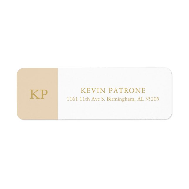 Etiqueta Elegante beige y blanco | Texto mínimo de oro (Frente)