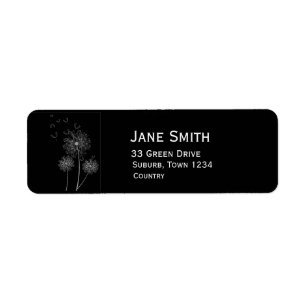 Etiqueta Elegante blanco y negro del diente de león