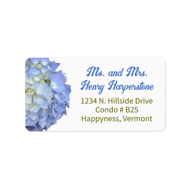 Etiqueta Elegante Blue Floral Hydrangea Wide Label (Frente)