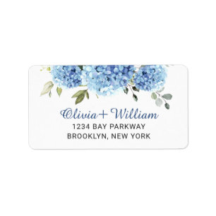 Etiqueta Elegante Blue Hydrangea Eucalyptus Dirección de Re