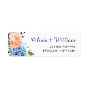 Etiqueta Elegante Blue Hydrangea Rubor Roses rosados Retorn
