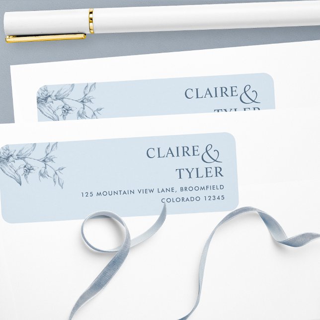 Etiqueta Elegante Boda Chic Azul Polvoriento (Subido por el creador)