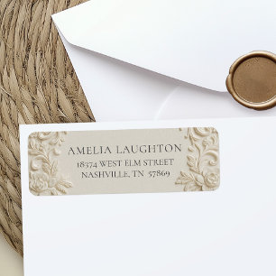 Etiqueta Elegante Boda con Relieve de Marfil