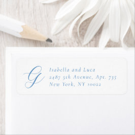 Etiqueta Elegante Boda Costera Chic de Azul y Blanco