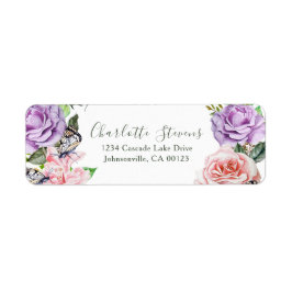 Etiqueta Elegante Boda de acuarela floral de mariposa