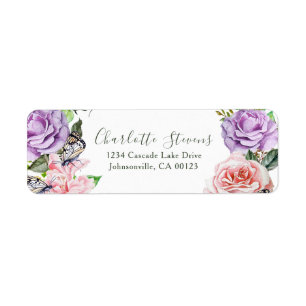 Etiqueta Elegante Boda de acuarela floral de mariposa