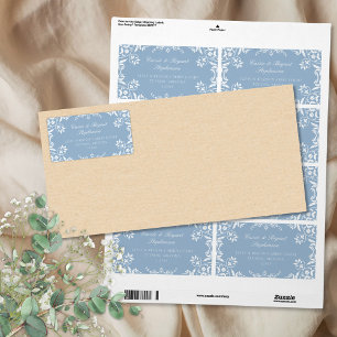 Etiqueta Elegante Boda de borde floral de Moda azul y blanc