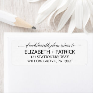 Etiqueta Elegante Boda de caligrafía blanca y negra