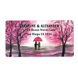 Etiqueta Elegante Boda de color de agua cerezo flor