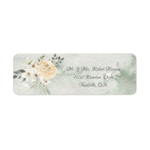 Etiqueta Elegante Boda de escritura floral de marfil de cha