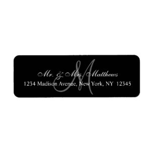 Etiqueta Elegante Boda de Monograma Gris Negro