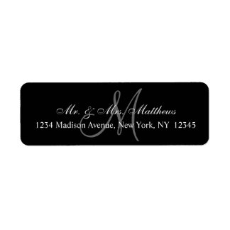 Etiqueta Elegante Boda de Monograma Gris Negro