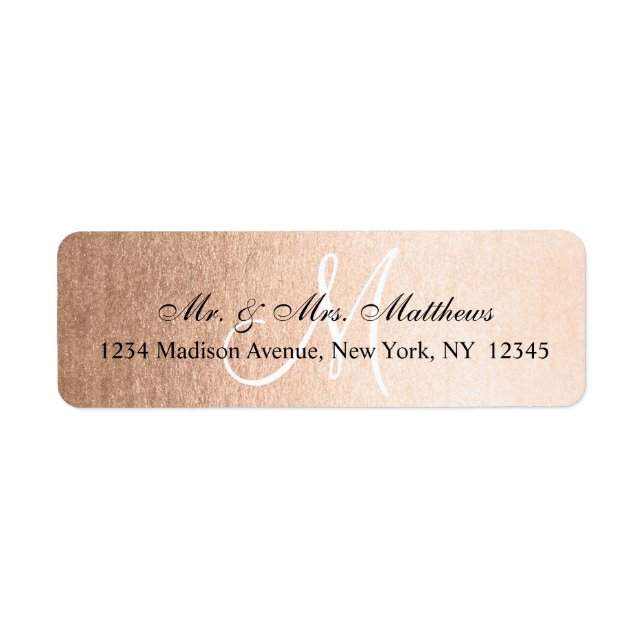 Etiqueta Elegante Boda de Monograma Negro Rosa Faux (Frente)