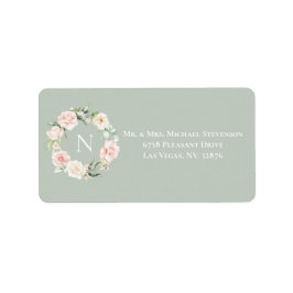 Etiqueta Elegante Boda de Monograma Rubor verde floral rosa