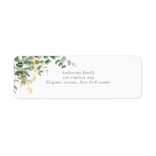 Etiqueta Elegante Boda de Oro Verde Eucalipto
