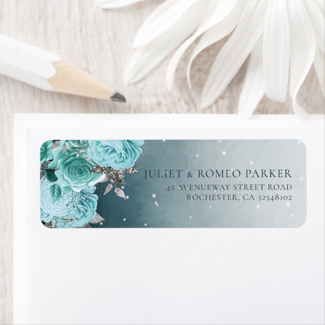 Etiqueta Elegante Boda Dusty Blue Floral (In situ)