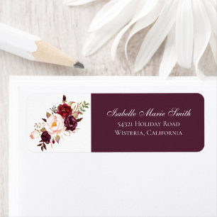 Etiqueta Elegante Boda Floral de Borgoña y Rosa Desmayada