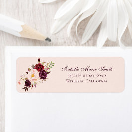 Etiqueta Elegante boda floral rosa de Burgundy y Blush