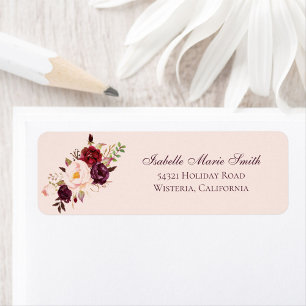 Etiqueta Elegante boda floral rosa de Burgundy y Blush