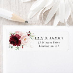 Etiqueta Elegante Boda floral rosa Rubor de Borgoña