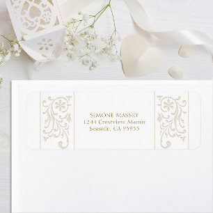 Etiqueta Elegante Boda Formal Ecru con Borde de Roleos