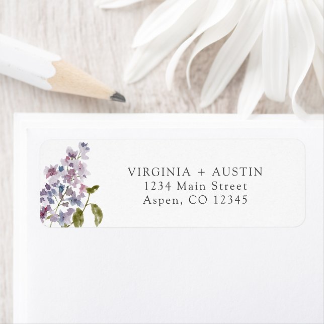 Etiqueta Elegante Boda Lilac (Elegant Lilac Wedding Address Label by Painted Paperie
)