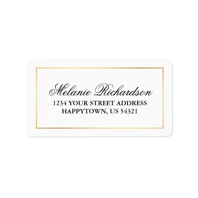 Etiqueta Elegante Boda moderno de oro blanco negro (Frente)