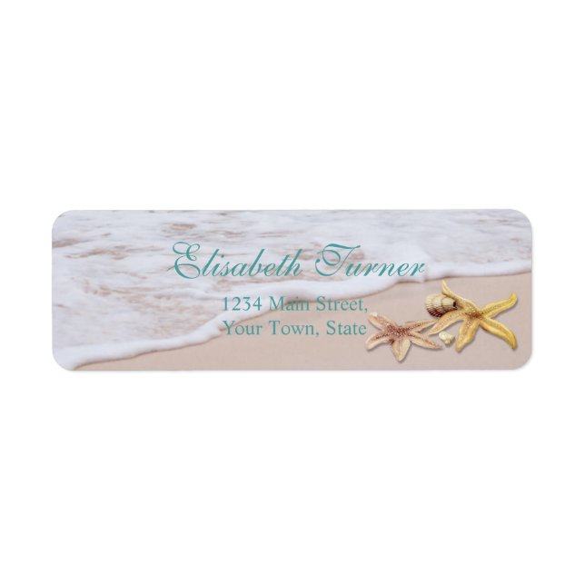 Etiqueta Elegante Boda Romantic Beach Starfish (Frente)