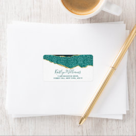 Etiqueta Elegante Boda Turquesa & Gold Agate