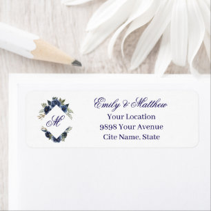 Etiqueta Elegante boda vintage con monograma en toile azul