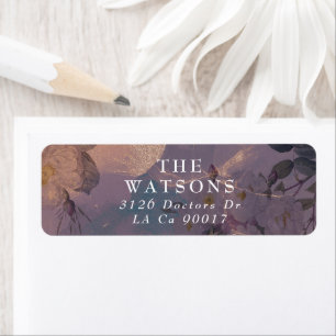 Etiqueta Elegante Boho ligero Floral Rosa morado Boda de or