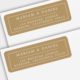 Etiqueta Elegante Borde Simple de Oro Dirección de Regreso 