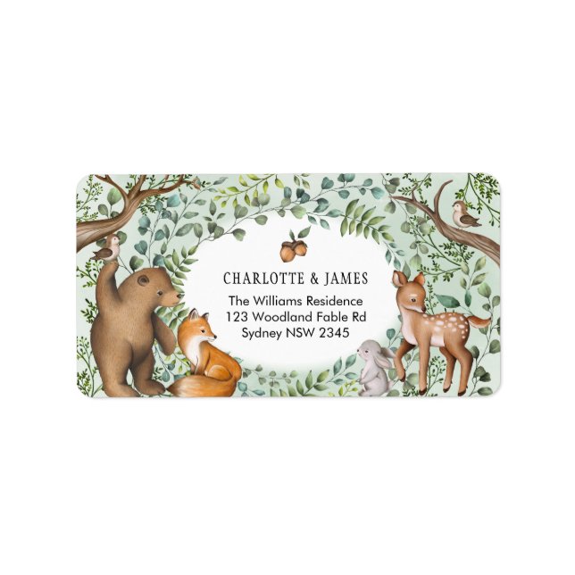 Etiqueta Elegante bosque Woodland Baby Animals Greeneration (Frente)