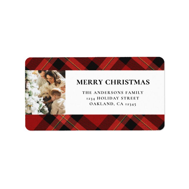 Etiqueta Elegante Búfalo Rojo Rústico Juega Feliz Navidad (Frente)