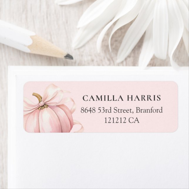 Etiqueta Elegante Calabaza De Bow Rosado (In situ)