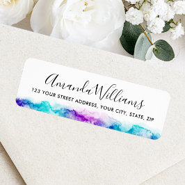 Etiqueta Elegante caligrafía en acuarela azul púrpura
