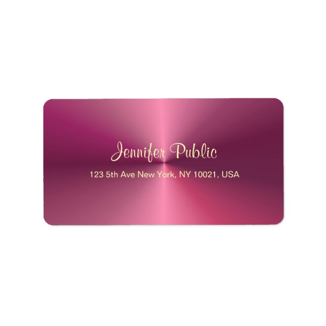 Etiqueta Elegante caligrafía guión metal aspecto rosado (Frente)