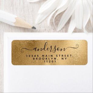 Etiqueta Elegante caligrafía Script Nombre negro oro Metali