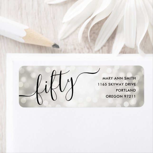 Etiqueta Elegante Cincuenta Luces Plateadas 50 cumpleaños (In situ)