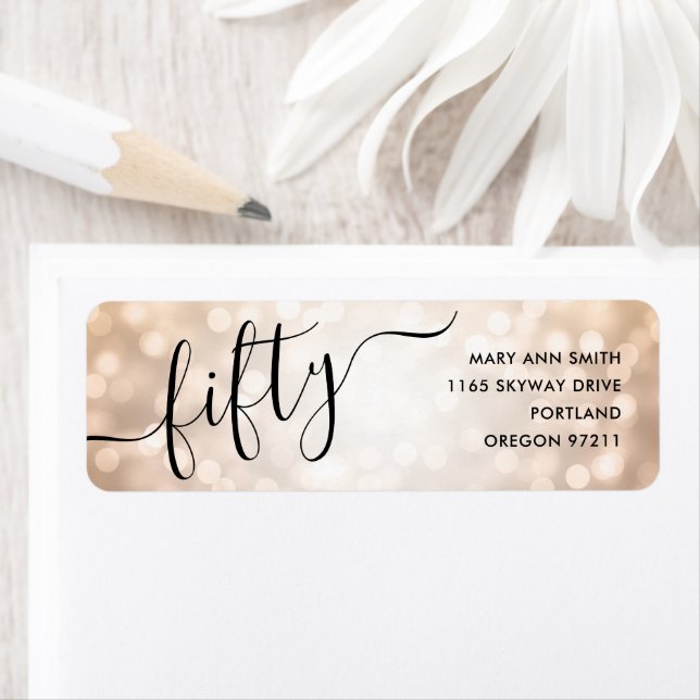 Etiqueta Elegante Cincuenta Rosas Luces de Oro 50 cumpleaño (In situ)
