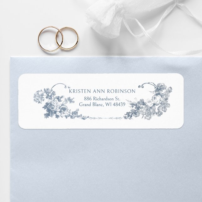Etiqueta Elegante Classic Dusty Blue Floral Francesa (Subido por el creador)